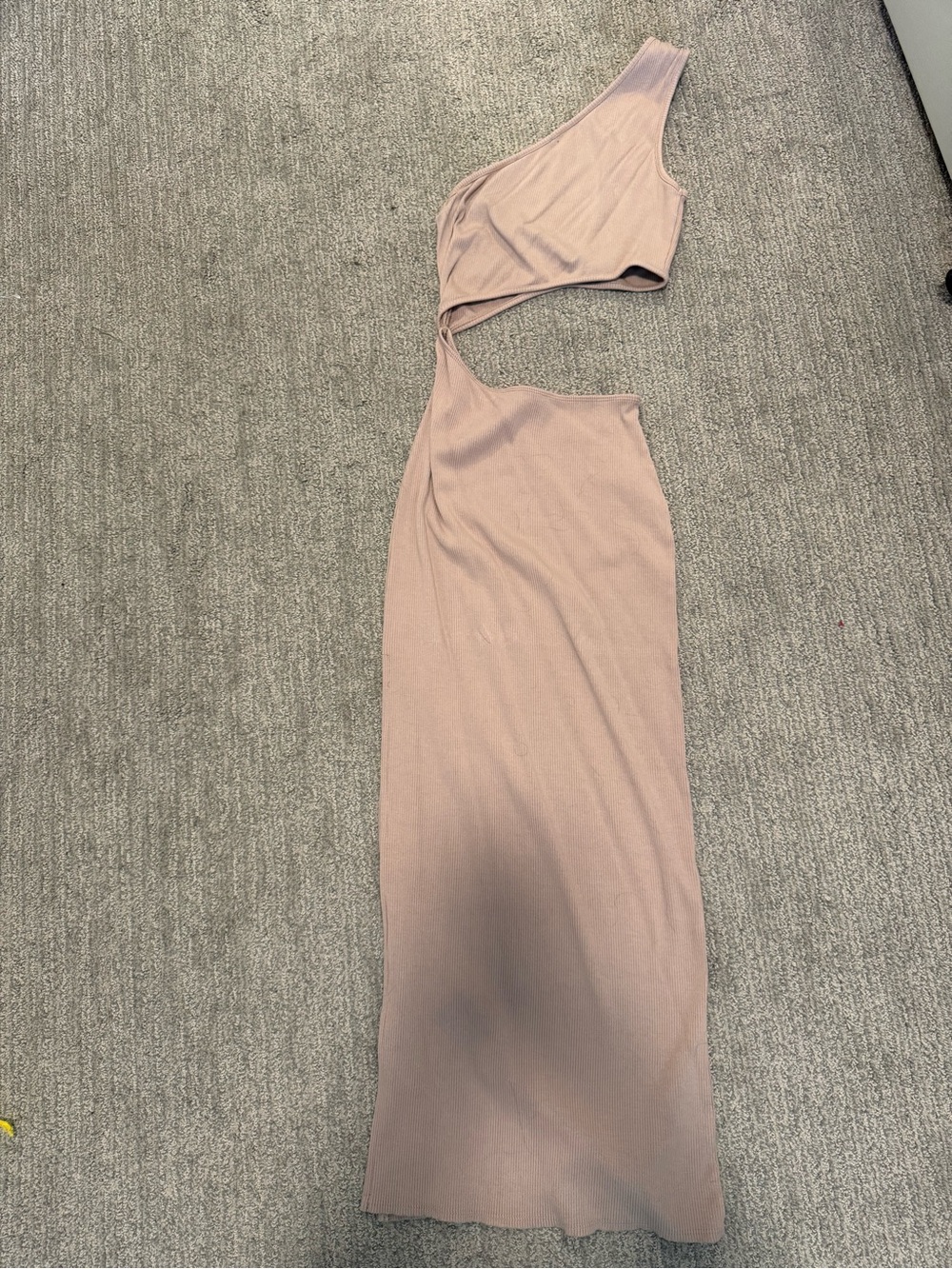 Lulus Spice Things Up Taupe Ribbed One-shoulder Cutout Midi Dress - Size M - Picture 5 of 6